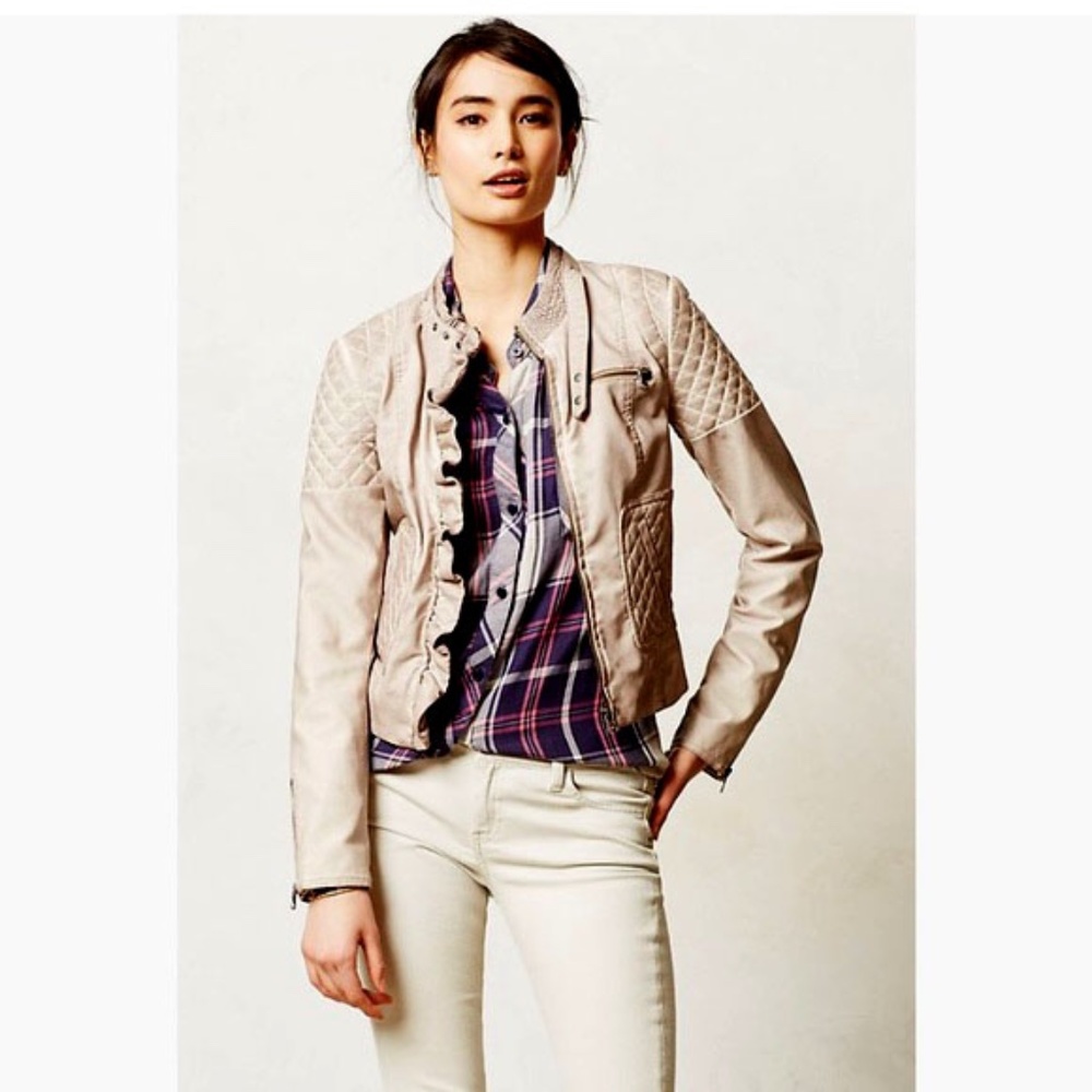 Anthropologie Elevenses Ruffle Vegan Moto Bomber